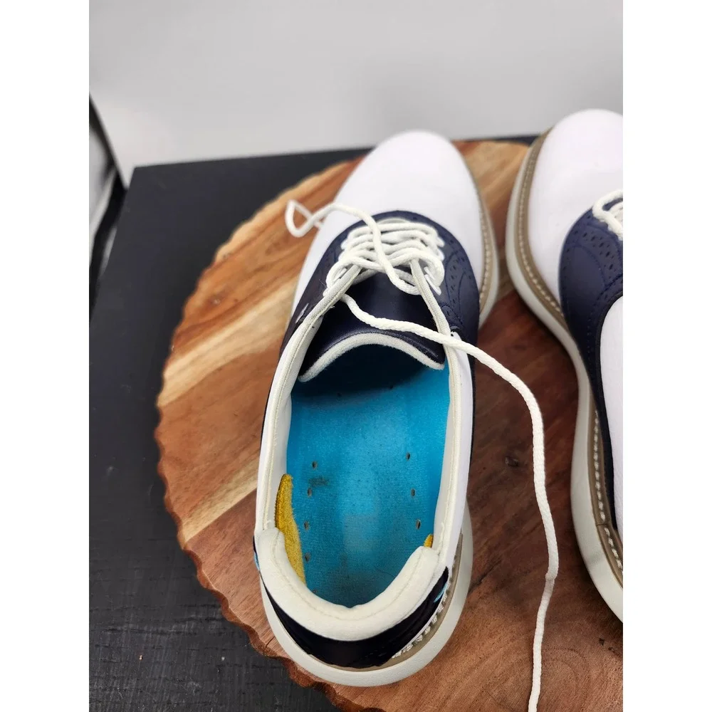 FootJoy Traditions Golf Shoes Mens 7.5 White Navy Blue Spiked Leather 57899